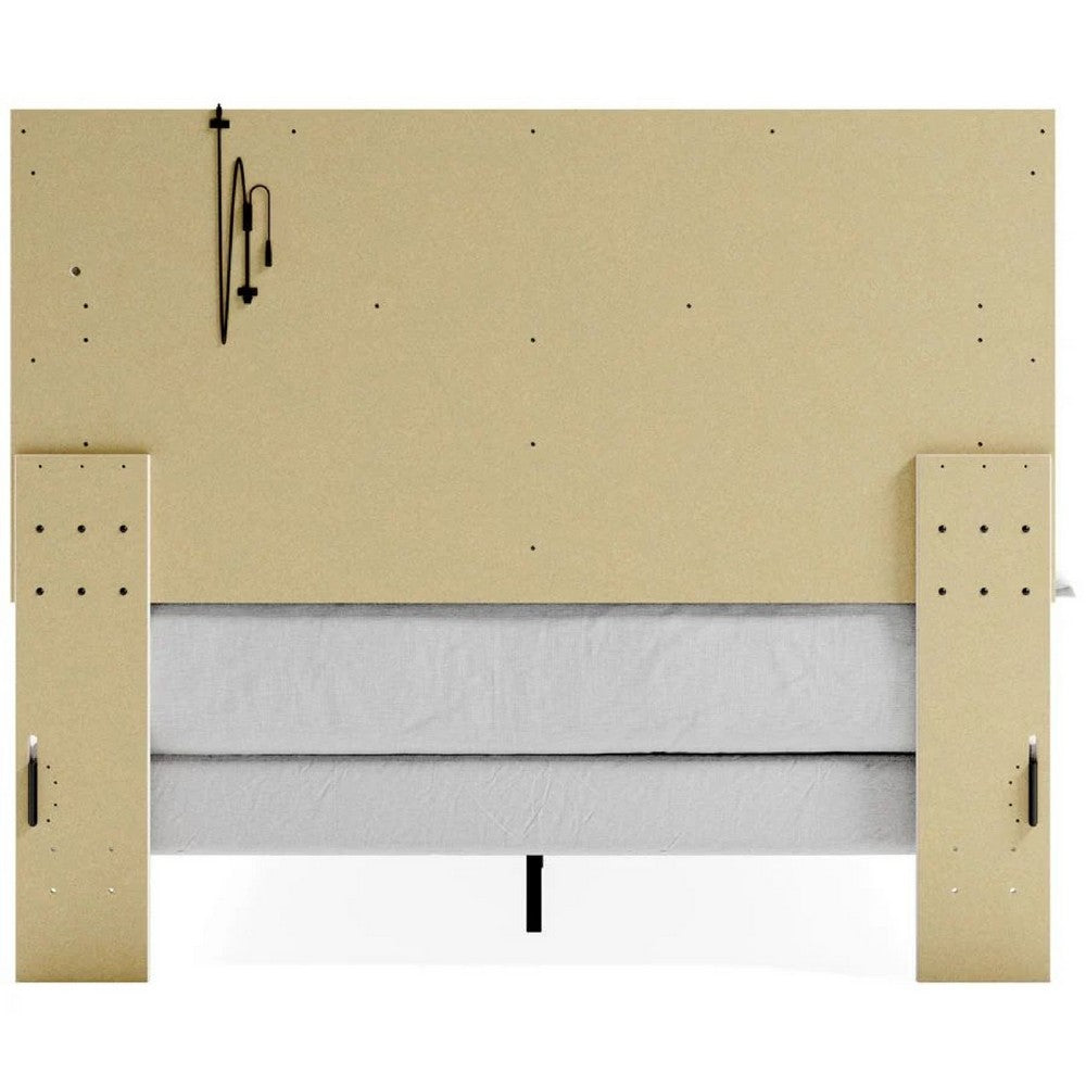 Aly Queen Size Panel Bed w Gray Button Tufted LED Headboard | White