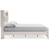 Aly Queen Size Panel Bed w Gray Tufted Bookcase Headboard | White | LED