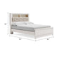 Aly Queen Size Panel Bed w Gray Tufted Bookcase Headboard | White | LED