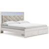 Aly King Size Storage Bed w Gray Button Tufted LED Headboard | White