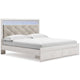 Aly King Size Storage Bed w Gray Button Tufted LED Headboard | White