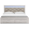 Aly King Size Storage Bed w Gray Button Tufted LED Headboard | White