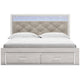 Aly King Size Storage Bed w Gray Button Tufted LED Headboard | White