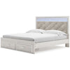 Aly King Size Storage Bed w Gray Button Tufted LED Headboard | White