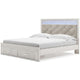 Aly King Size Storage Bed w Gray Button Tufted LED Headboard | White
