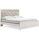 Aly King Size Panel Bed w Gray Button Tufted LED Headboard | White