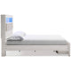 Aly King Size Storage Bed w Gray Tufted Bookcase Headboard | White | LED