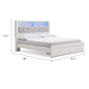 Aly King Size Storage Bed w Gray Tufted Bookcase Headboard | White | LED