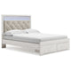 Aly Queen Size Storage Bed w Gray Button Tufted LED Headboard | White
