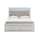 Aly Queen Size Storage Bed w Gray Button Tufted LED Headboard | White