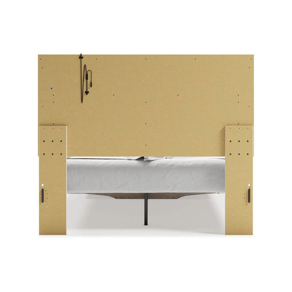 Aly Queen Size Storage Bed w Gray Button Tufted LED Headboard | White