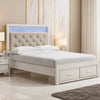 Aly Queen Size Storage Bed w Gray Button Tufted LED Headboard | White