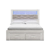 Aly Queen Size Storage Bed w Gray Tufted Bookcase Headboard | White | LED