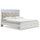 Aly King Size Storage Bed w Gray Button Tufted LED Headboard | White