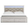 Aly King Size Storage Bed w Gray Button Tufted LED Headboard | White
