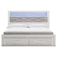 Aly King Size Storage Bed w Gray Tufted Bookcase Headboard | White | LED