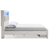 Aly King Size Storage Bed w Gray Tufted Bookcase Headboard | White | LED