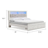 Aly King Size Storage Bed w Gray Tufted Bookcase Headboard | White | LED