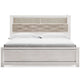 Aly King Size Panel Bed w Gray Tufted Bookcase Headboard | White | LED