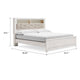 Aly King Size Panel Bed w Gray Tufted Bookcase Headboard | White | LED