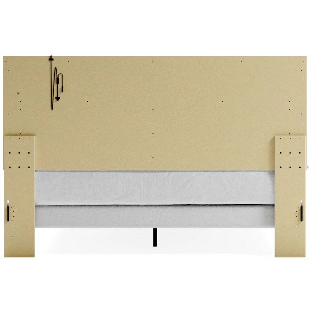 Aly King Size Panel Bed w Gray Button Tufted LED Headboard | White