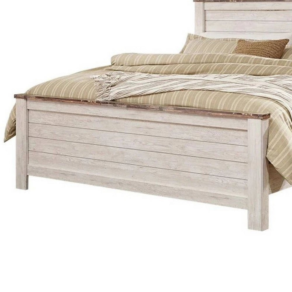 Isla King Panel Bed | Faux Planks Block Pattern | Whitewash & Brown Wood