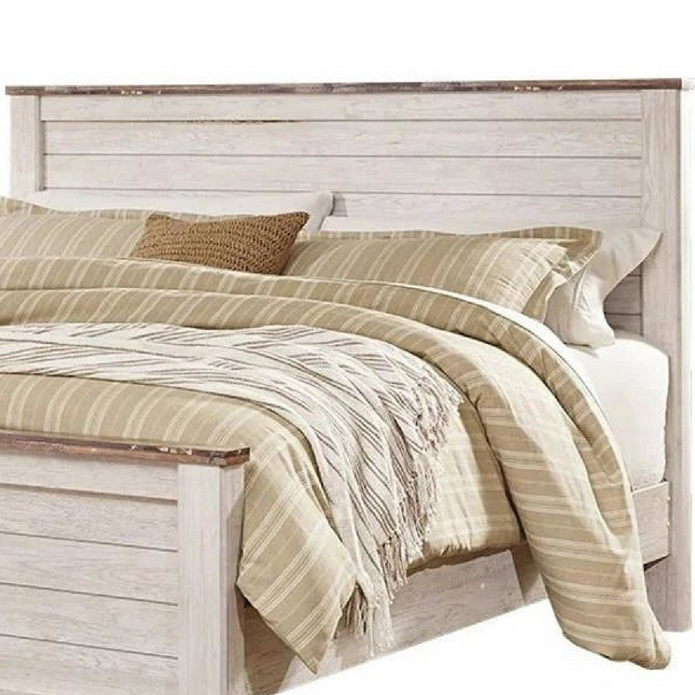 Isla California King Panel Bed | Faux Planks | Whitewash & Brown Wood