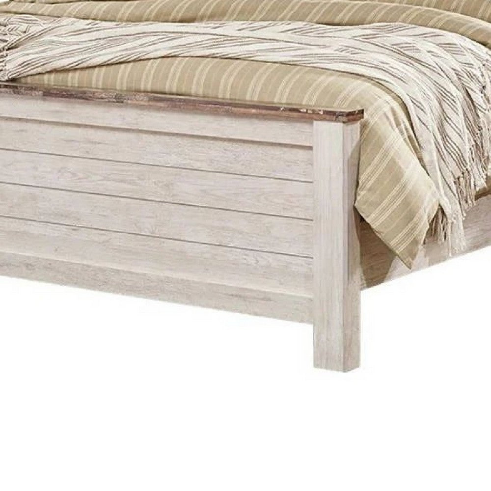 Isla California King Panel Bed | Faux Planks | Whitewash & Brown Wood