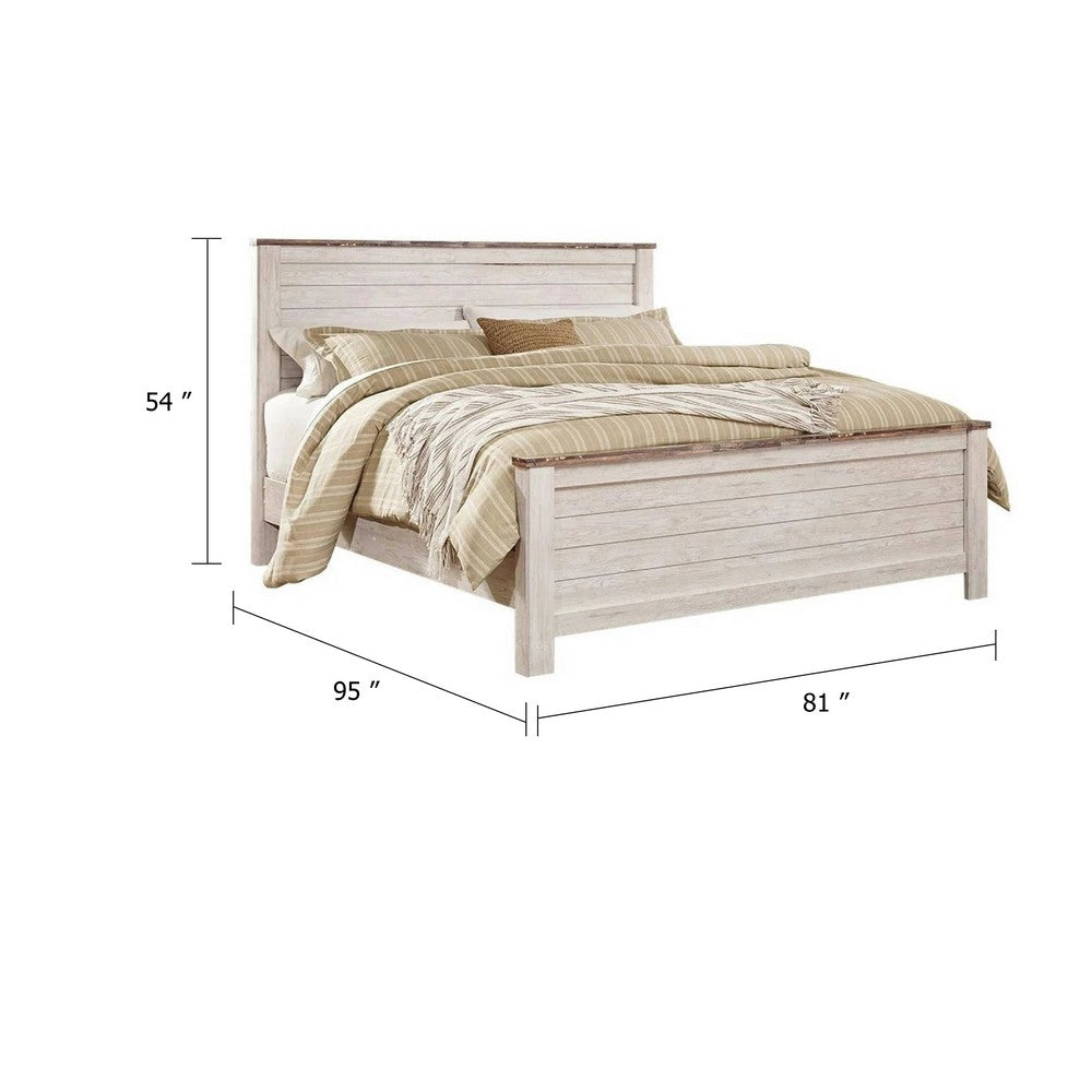 Isla California King Panel Bed | Faux Planks | Whitewash & Brown Wood