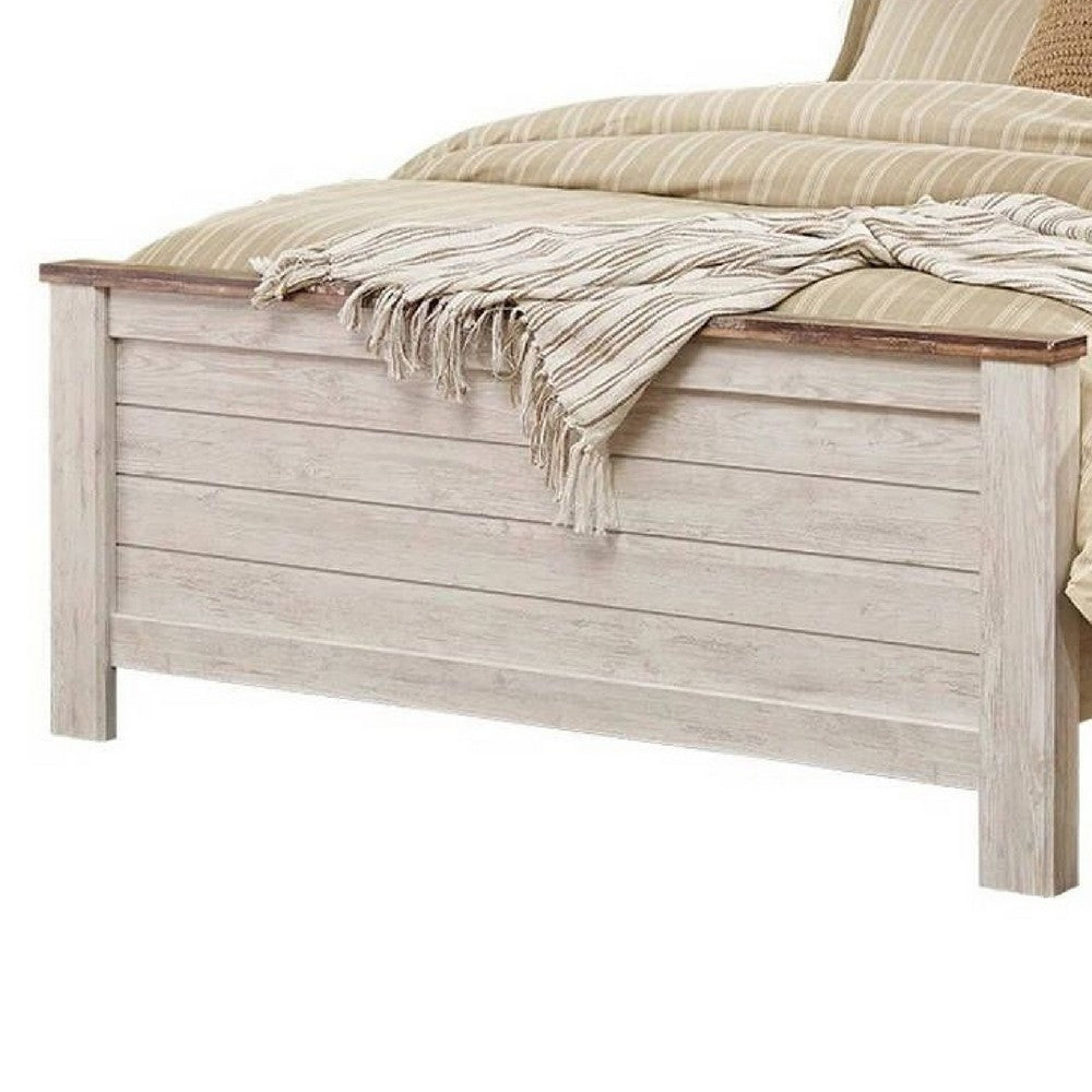 Isla Queen Panel Bed | Faux Planks Block Pattern | Whitewash & Brown Wood