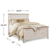 Isla Queen Panel Bed | Faux Planks Block Pattern | Whitewash & Brown Wood