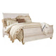Isla King Sleigh Bed | Faux Planks | Carved Metal Accent | Whitewash Wood