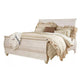 Isla King Sleigh Bed | Faux Planks | Carved Metal Accent | Whitewash Wood