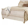 Isla King Sleigh Bed | Faux Planks | Carved Metal Accent | Whitewash Wood