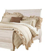 Isla King Sleigh Bed | Faux Planks | Carved Metal Accent | Whitewash Wood