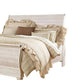 Isla King Sleigh Bed | Faux Planks | Carved Metal Accent | Whitewash Wood