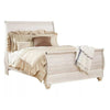 Isla Queen Sleigh Bed | Faux Planks | Carved Metal Accent | Whitewash Wood