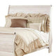 Isla Queen Sleigh Bed | Faux Planks | Carved Metal Accent | Whitewash Wood