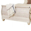 Isla Queen Sleigh Bed | Faux Planks | Carved Metal Accent | Whitewash Wood