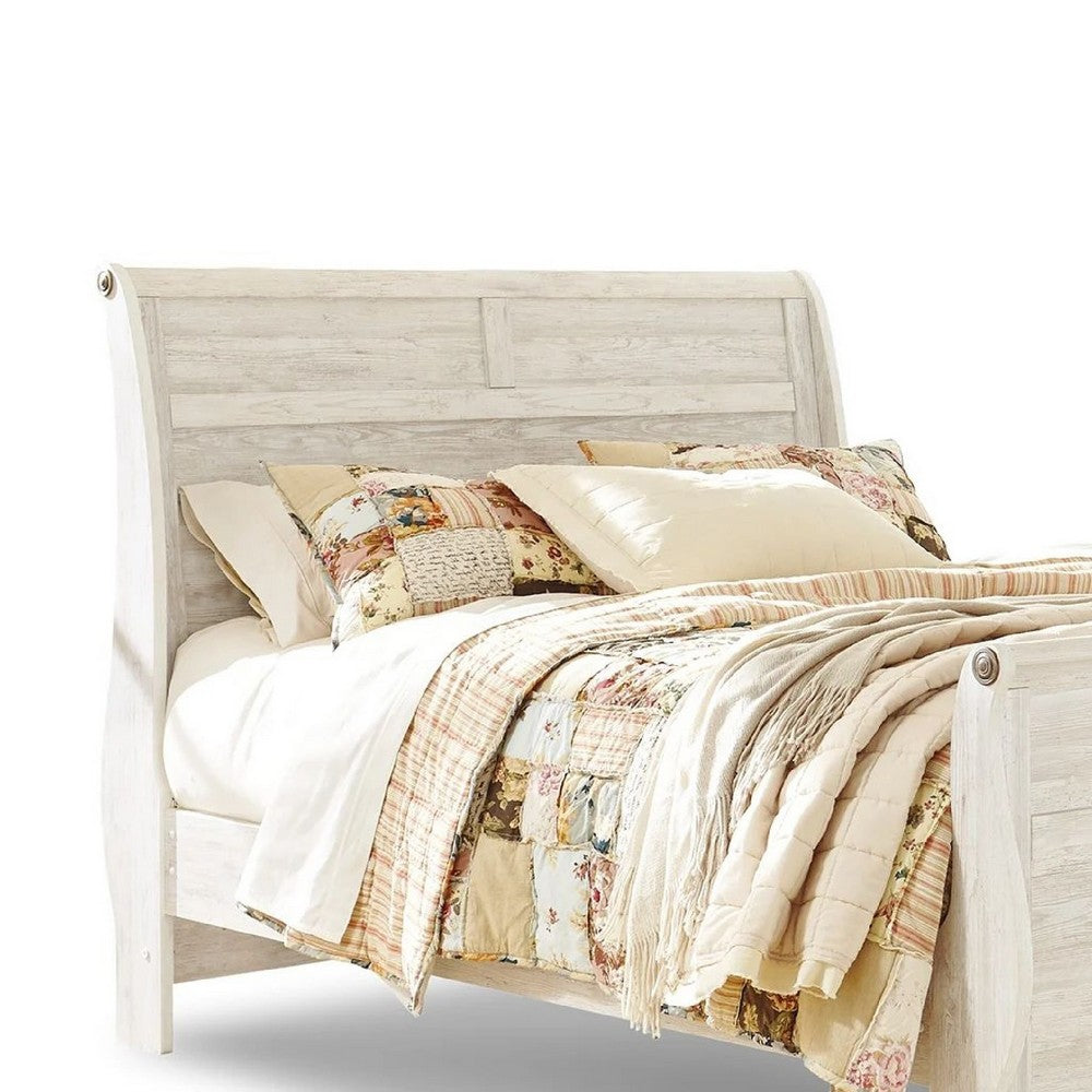 Isla King Sleigh Bed | Faux Planks | Farmhouse Whitewash Wood | Bronze