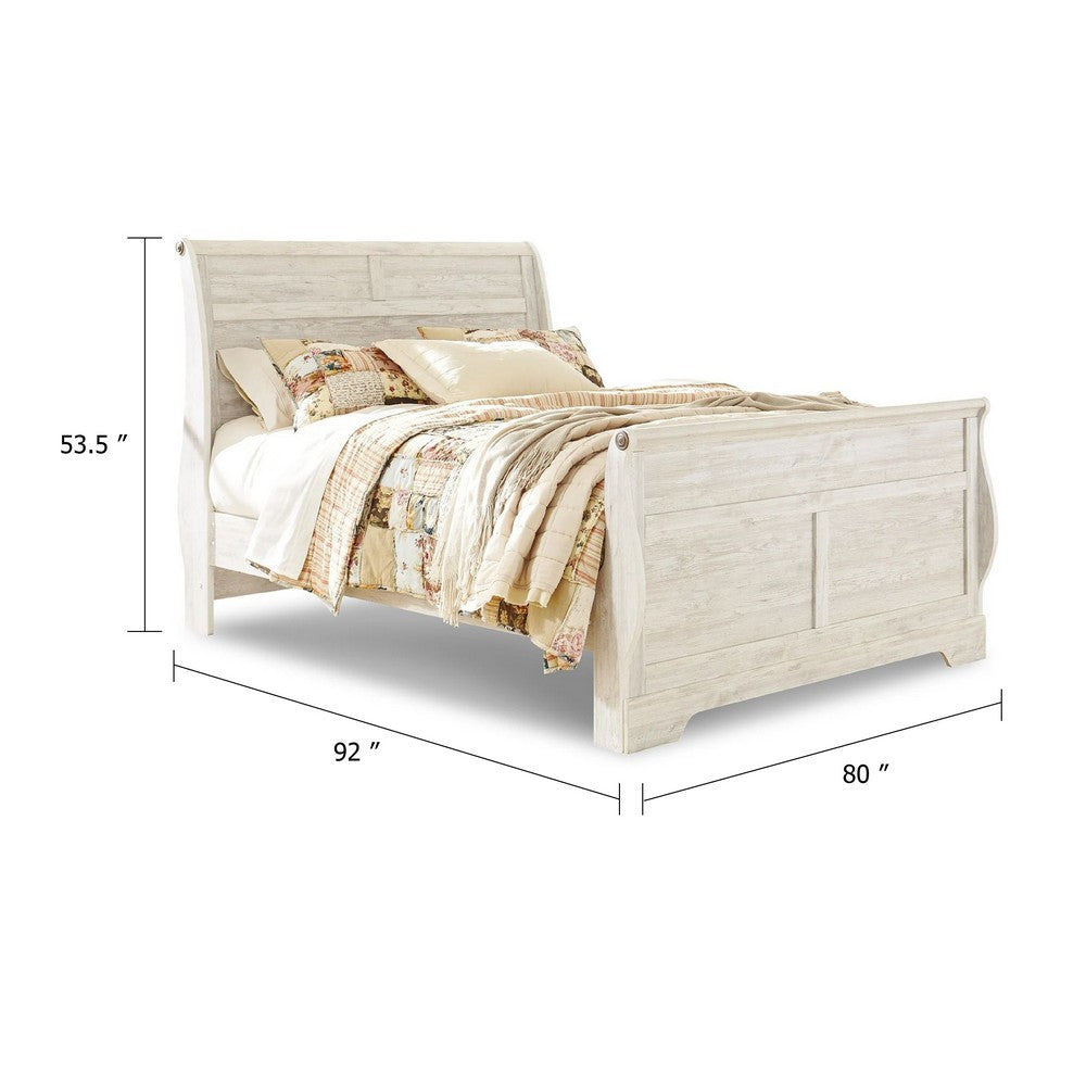 Isla King Sleigh Bed | Faux Planks | Farmhouse Whitewash Wood | Bronze