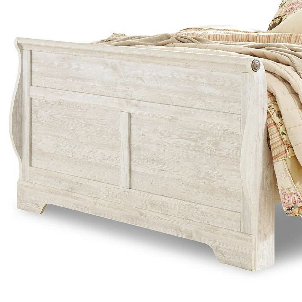 Isla Queen Sleigh Bed | Faux Planks | Farmhouse Whitewash Wood | Bronze