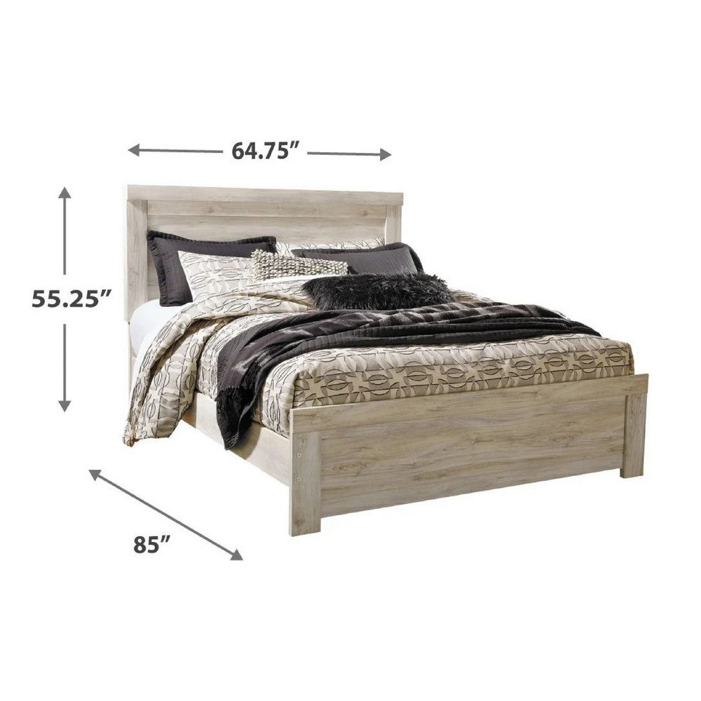 Simon Queen Panel Bed | Bordered Headboard & Footboard | Whitewash Wood