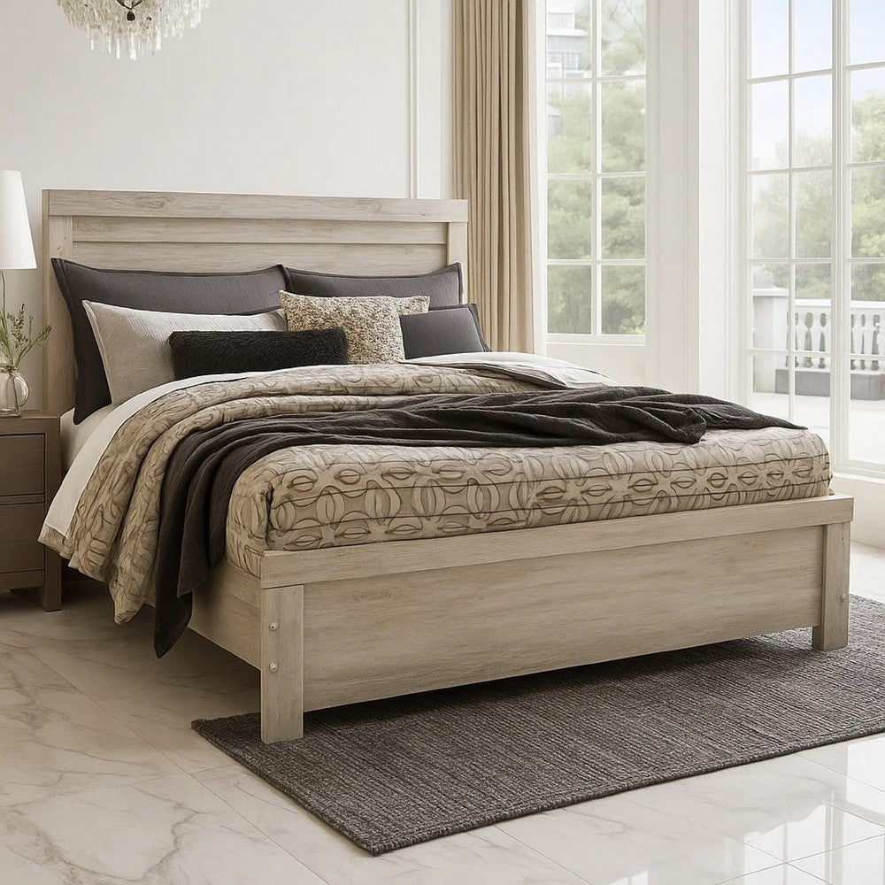 Simon Queen Panel Bed | Bordered Headboard & Footboard | Whitewash Wood