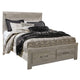 Simon Queen Platform Bed | 2 Drawer Footboard | Weathered Whitewash Wood
