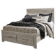 Simon Queen Platform Bed | 2 Drawer Footboard | Weathered Whitewash Wood