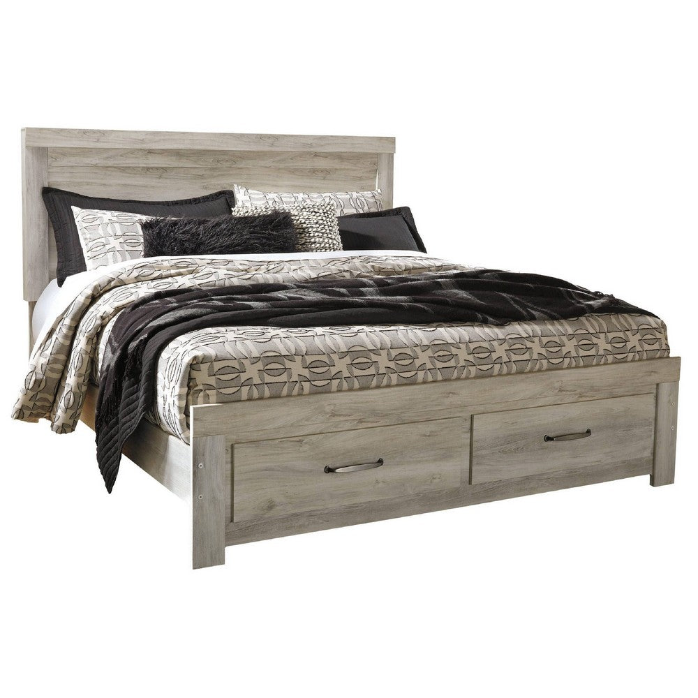 Simon King Platform Bed | 2 Drawer Footboard | Weathered Whitewash Wood