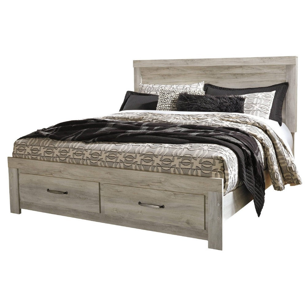 Simon King Platform Bed | 2 Drawer Footboard | Weathered Whitewash Wood