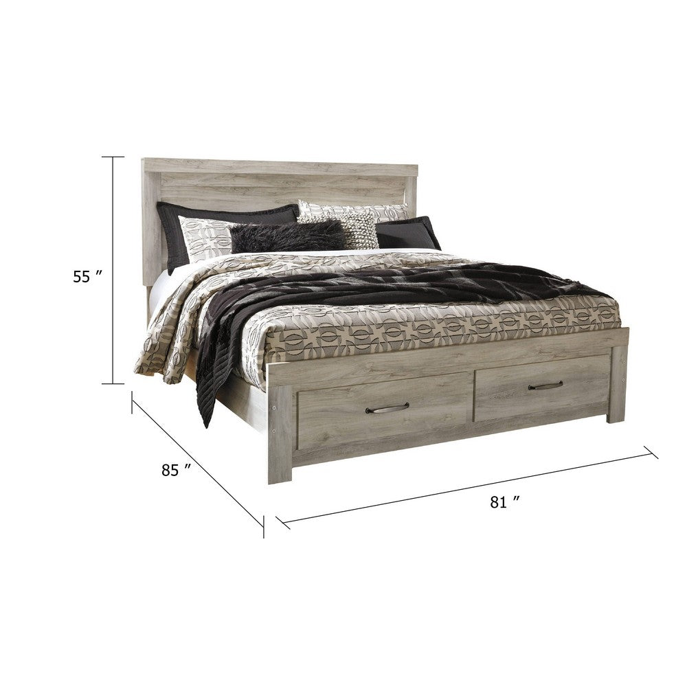 Simon King Platform Bed | 2 Drawer Footboard | Weathered Whitewash Wood