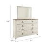 Isla Dresser & Mirror Set | 6 Drawers | Brown Faux Plank Top | Whitewash
